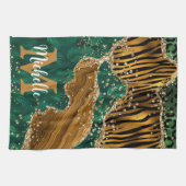 Green & Gold Safari Animal Glitzer Agate Monogram Geschirrtuch (Horizontal)