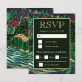 Green & Gold Safari Animal Glitzer Agate Wedding RSVP Karte (Vorne/Hinten)