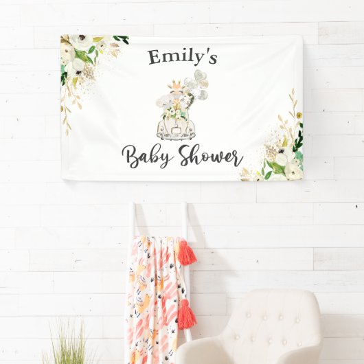 Green Gold Safari Animals Drive by Baby Shower Banner (Insitu)