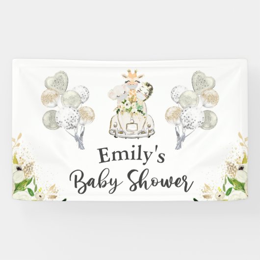 Green Gold Safari Animals Drive by Baby Shower Banner (Horizontal)