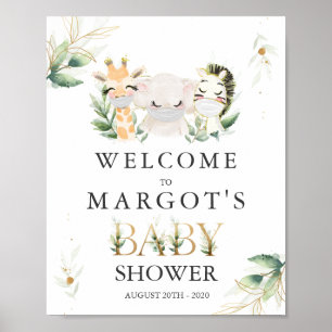 Green Gold Safari Animals Drive by Baby Shower Poster