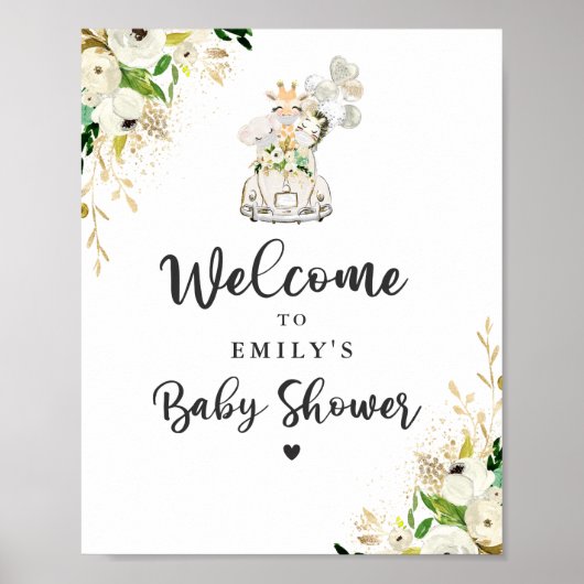 Green Gold Safari Animals Drive by Baby Shower Poster (Vorne)