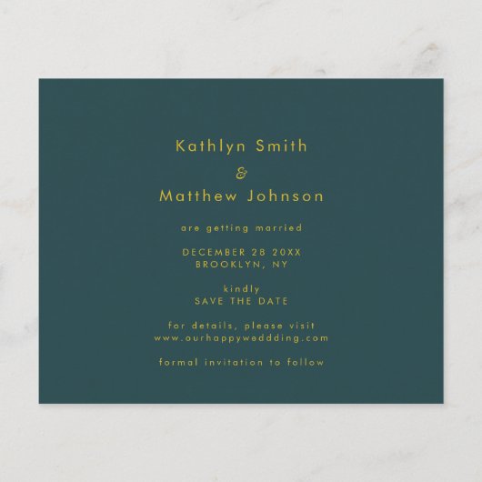 Green Gold Script Hochzeit sparen Datum Flyer (Hinten)