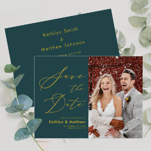 Green Gold Script Hochzeit sparen Datum Flyer