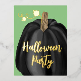 Green Gold Script Pumpkin Halloween-Party Folie Einladungspostkarte