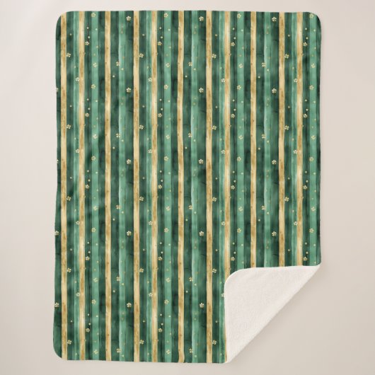 Green Gold Shamrock St. Patrick's Day Stripes Sherpadecke (Vorderseite)