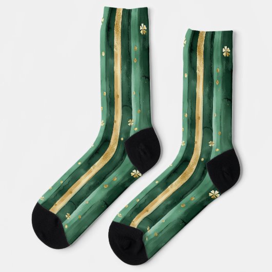 Green Gold Shamrock St. Patrick's Day Stripes Socken (Linkes Detail)