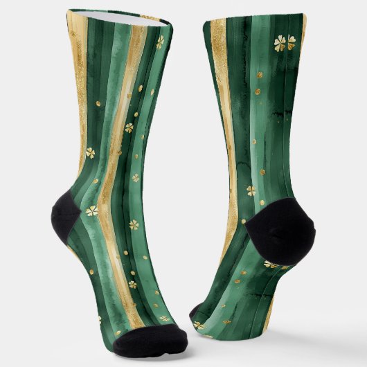 Green Gold Shamrock St. Patrick's Day Stripes Socken (Gewinkelt)