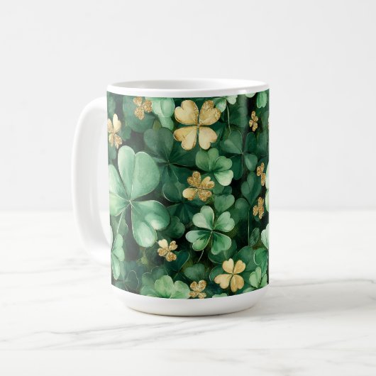Green Gold Shamrocks St. Patrick's Day Kaffeetasse (Vorderseite Links)
