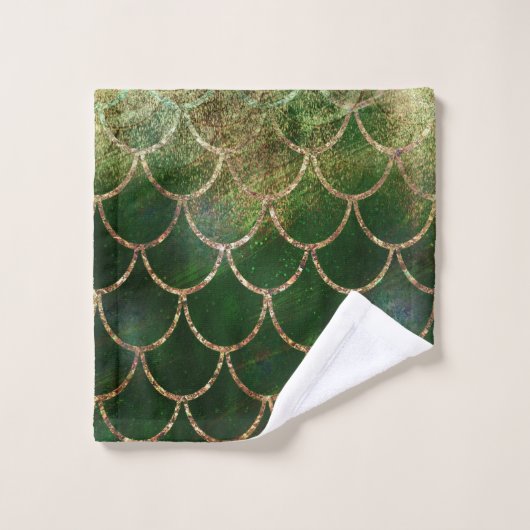 Green & Gold Shimmer Meerjungfische Scala Badhandtuch Set (Waschlappen)