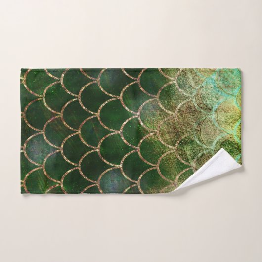 Green & Gold Shimmer Meerjungfische Scala Badhandtuch Set (Handtuch)