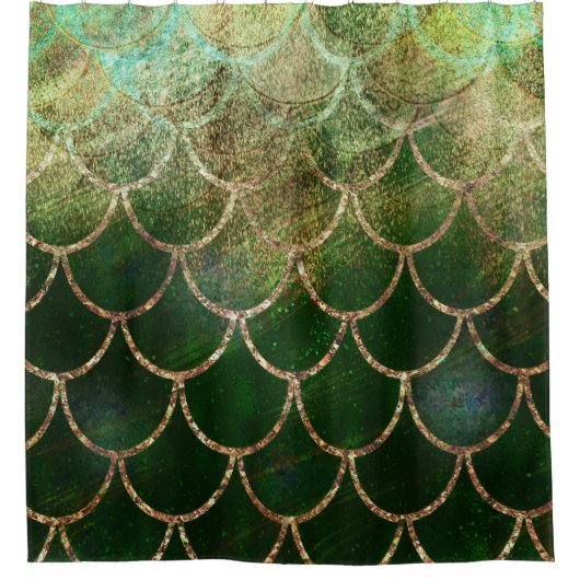Green & Gold Shimmer Meerjungfische Scala Duschvorhang (Vorderseite)