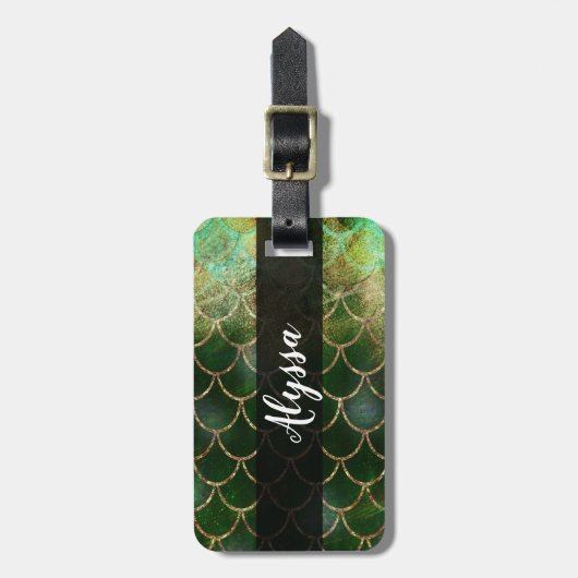 Green & Gold Shimmer Meerjungfische Scala Gepäckanhänger (Vorderseite vertikal)