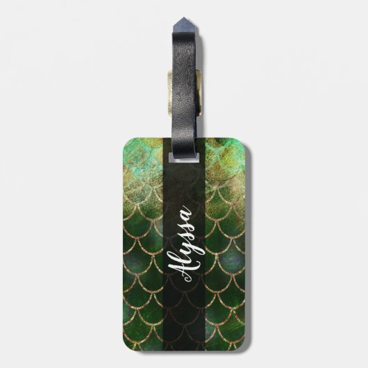 Green & Gold Shimmer Meerjungfische Scala Gepäckanhänger (Rückseite vertikal)