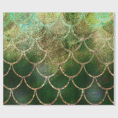 Green & Gold Shimmer Meerjungfische Scala Geschenkpapier (Flach)