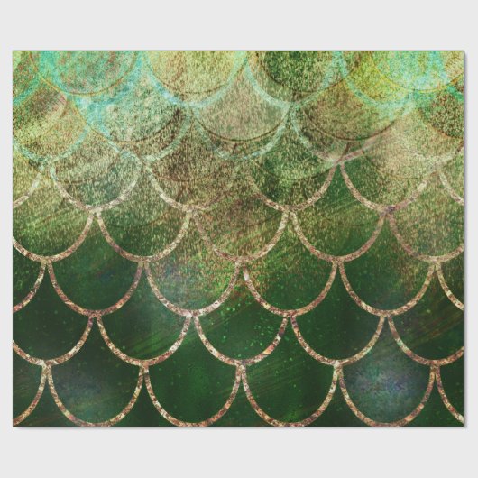 Green & Gold Shimmer Meerjungfische Scala Geschenkpapier (Flach)