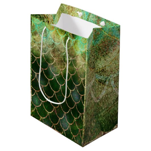 Green & Gold Shimmer Meerjungfische Scala Mittlere Geschenktüte (Vorderseite Schrägansicht)