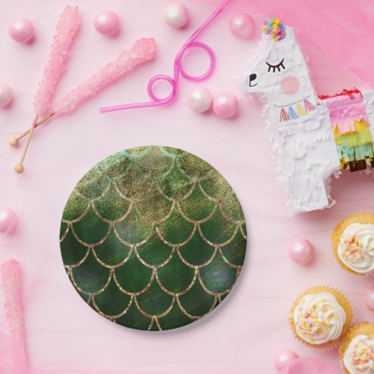 Green & Gold Shimmer Meerjungfische Scala Pappteller (Party)