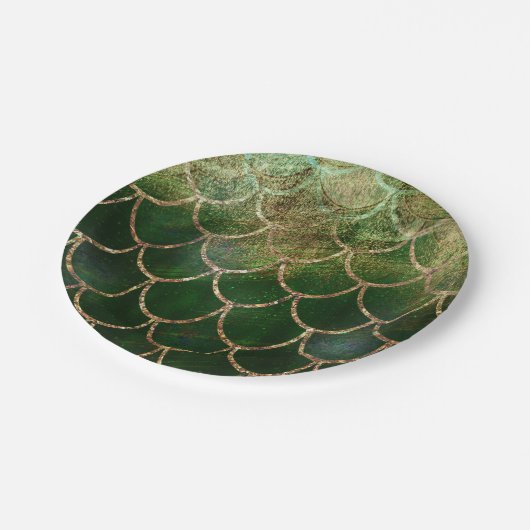 Green & Gold Shimmer Meerjungfische Scala Pappteller (Schrägansicht)