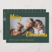 Green Gold Simple Foto Feiertagskarte (Vorne/Hinten)