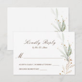 Green Gold Simple Greenery Watercolor Wedding RSVP Karte (Vorne/Hinten)