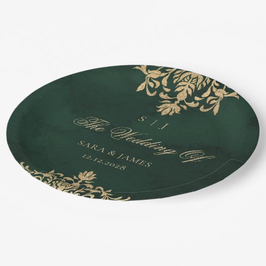 Green Gold Smarald Viktorianisch verzauberte Hochz Pappteller (Schrägansicht)