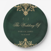 Green Gold Smarald Viktorianisch verzauberte Hochz Pappteller (Vorderseite)