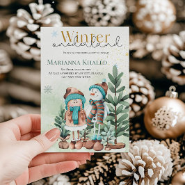 Green gold Snow Girl Snowman Weihnachten Geburtsta Einladung