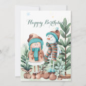 Green gold Snow Girl Snowman Weihnachten Geburtsta Einladung (Rückseite)