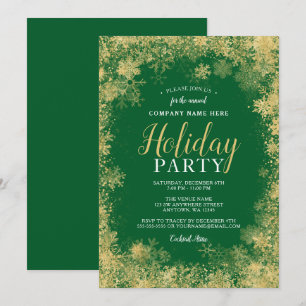 Green Gold Snowflags Corporate Holiday Party Einladung