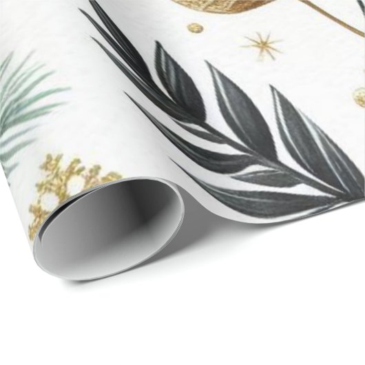 Green Gold Snowflake Holiday Luxus Wasserfarbe Geschenkpapier (Rolleneckpunkt)