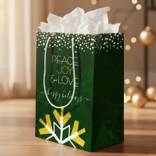 Green Gold Snowflake Peace Joy Liebe Typografie Mittlere Geschenktüte