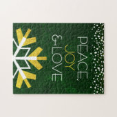 Green Gold Snowflake Peace Joy Liebe Zitat Modern Puzzle (Horizontal)