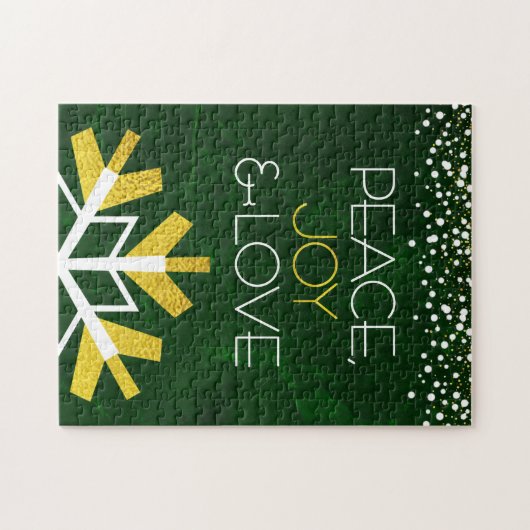 Green Gold Snowflake Peace Joy Liebe Zitat Modern Puzzle (Horizontal)