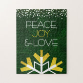 Green Gold Snowflake Peace Joy Liebe Zitat Modern Puzzle (Vertikal)