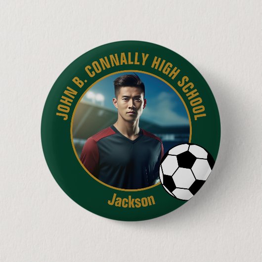 Green Gold Soccer Player Photo High School Button (Vorderseite)
