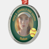 Green Gold Softball Player Photo Christmas Ornament Aus Metall (Links)