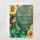 Green Gold Sonnenblume Prinzessin Quinceañera Einladung (Vorderseite)