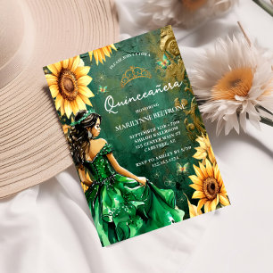 Green Gold Sonnenblume Prinzessin Quinceañera Einladung