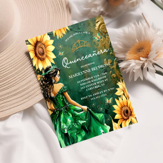 Green Gold Sonnenblume Prinzessin Quinceañera Einladung