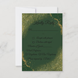 Green & Gold Spark Wedding RSVP Card Karte