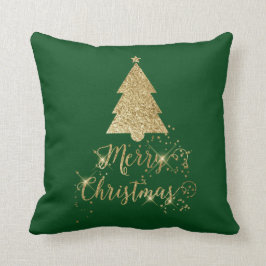 Green Gold Sparkle Frohe Weihnachtsbaum Kissen