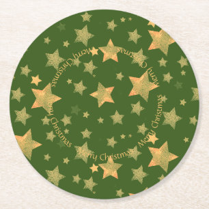 Green Gold Star Elegant Vintag Classic Weihnachten Runder Pappuntersetzer