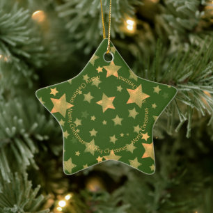 Green Gold Star Elegante Minimalistisch Modern Chr Keramik Ornament