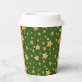 Green Gold Star Muster Festival Elegante Weihnacht Pappbecher (Rückseite)
