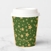 Green Gold Star Muster Festival Elegante Weihnacht Pappbecher (Vorderseite)