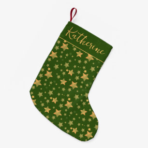 Green Gold Star Muster Retro Weihnachten Kleiner Weihnachtsstrumpf