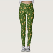 Green & Gold Star Muster Weihnachten Leggings (Vorderseite)