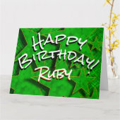 Green Gold Stars mit Name Happy Birthday Card Karte (Gelbe Blume)