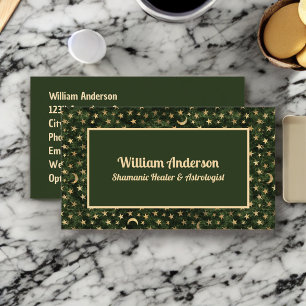 Green Gold Stars Shamanic oder Astrologe Heiler Visitenkarte
